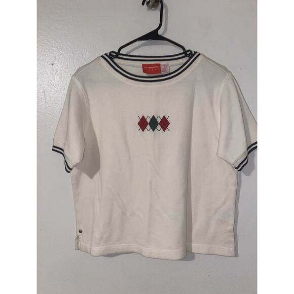 Liz & Co Sweater Women Argle Print Cream Size Small Cotton Preppy - Picture 2 of 5